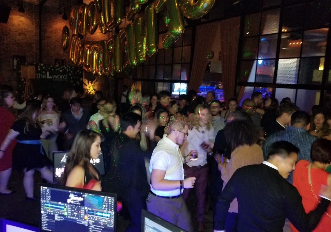 karaoke dj wrap party of 2019 Showtime Hit TV series "The L Word" as they both danced and sung karaoke with Mr Dj Services package called the Party Dj karaoke Party .